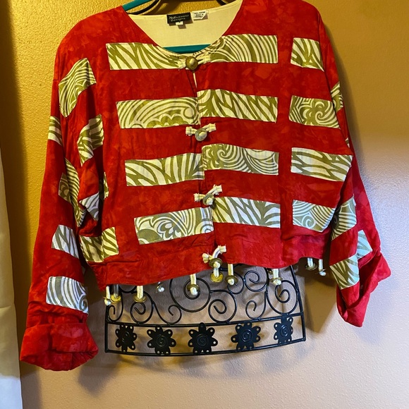 Nativewear Designs red soft rayon jacket with metal jingle coins - Picture 5 of 10